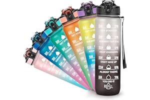 YC Kitchen Borraccia 1 Litro Motivazionale con Segnatempo, Bottiglia Sportiva Senza BPA a Prova di Perdite con Cannuccia