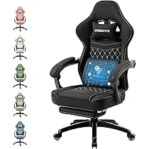 Dowinx Gamingstoel met voetsteun, gamingstoel voor volwassenen, ergonomische gamingstoel met pocketveerkussen en massage lendensteun, lederen videogamestoel met hoge rug, kantoor, 200 kg, zwart