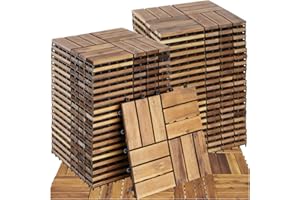 tectake® Set di 40 Piastrelle in Legno di Acacia per Esterno, 12 Doghe Ciascuna, Design a Mosaico, Sistema a Clic, Pavimento per Terrazza e Giardino, Piastrelle per Giardino