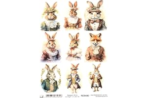 Josys Bastelmärchen Reispapier A4 Strohseide Decoupage Ostern Hase Häsin Vintage Kleid Anzug RE6480