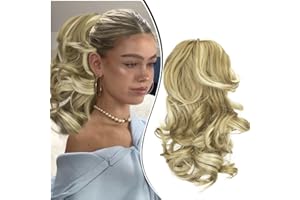 Dcbaboo Pferdeschwanz Haarteil Zopf Extension mit Klammer Wellige Kurz Ponytail Extensions Haarverlängerung Clip Synthetik Gewellte Pferdeschwanz Haarextension Zopf, 30cm Sandy Blonde & Bleichblond