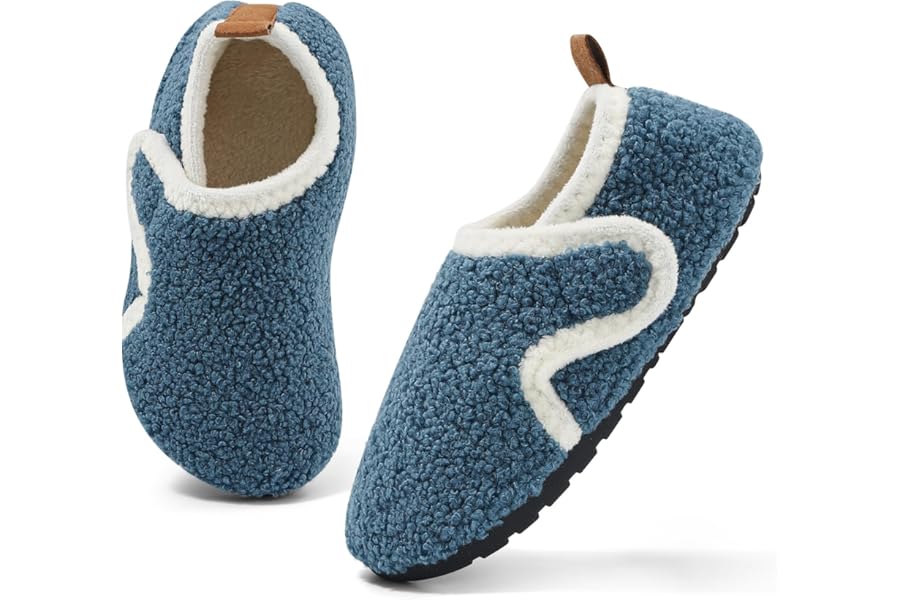 MK MATT KEELY Kids Slippers Boys Girls Cosy House Slippers Toddlers Non Slip Barefoot Slippers with Hook and Loop