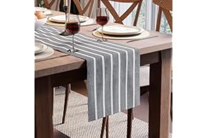 Encasa XO Runner da Tavola in Cotone | Dimensione 32x150 cm | Roma Stripes grigi - Lavabile in Lavatrice e Durevole