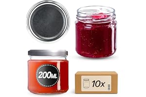 KADAX Lot de 10 bocaux 200 ml avec couvercles à vis Ø 66 mm – bocaux à dessert à parois épaisses, hermétiques, lavables au lave-vaisselle, idéaux pour les confitures et conserves