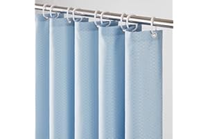Furlinic Cortina Ducha Antimoho Impermeable Lavable Poliéster Tela Cortinas de Baño con 10 Aros de Cortina Ducha Patrón de Panal Decorativas Gris Azulado Esquina 150x180cm.