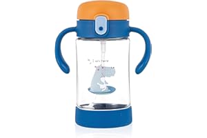 ‎ÜNEEQBABY ÜneeQbaby Active Plus Kiddy Becher mit 360 Grad gewichtetem Flexi-Strohhalm, bewegungssicher, Tritan - BPA-frei, weicher Auslauf, ein offener Knopf 300 ml (Archie Nilpferd, Marine)