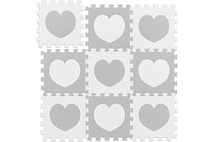 Relaxdays Tapis de Sol Puzzle bébé, Motif cœur, 18 pièces, Mousse sans polluants, L x P : 91,5 x 91,5 cm, Blanc/Gris