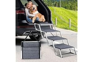 FURGGIS Hundetreppe Auto Für Große Hunde mit Teppich, Extra Breit 4 Stufen Hunderampe Auto Klappbar,Leichte Hunderampe Auto Klappbar, rutschfeste Hundetreppe für Lastwagen und SUV, Unterstützung bis 100 KG
