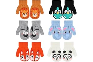 QKURT 6 Paia Guanti Invernali Caldi per Bambini, Guanti Elasticizzati Magici per Bambini, Guanti Morbidi in Maglia per Bambini, Guanti Caldi con Motivi Cartoon per Ragazzi e Ragazze