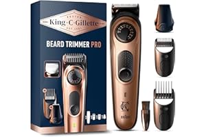 KING C. GILLETTE Gillette King C Tondeuse A Barbe Electrique PRO Pour Hommes Avec Lames En Métal Aiguisées Et Inusable, Coffret Barbe Homme Avec Tête De Précision Et 2 Sabots Lavables, 40 Longueurs