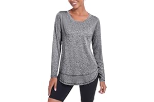 Deaviya Langarm Sportshirt für Damen, Laufshirt Langarm Locker, Langarmshirt Damen Sport Oberteil, Longsleeve T-Shirts Rundhalsausschnitt, Athletisch Lässig Fitness Workout Tops Seite Split Tee