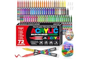 VAKKI Pennarelli Acrilici, 72Colori Pennarelli Acrilici Acrylic Marker Brush pen per Dipingere Sassi, Tessuti, Metallo, Vetro, Legno, Tela, Ceramica, Plastic, pennarelli per colorare adulti