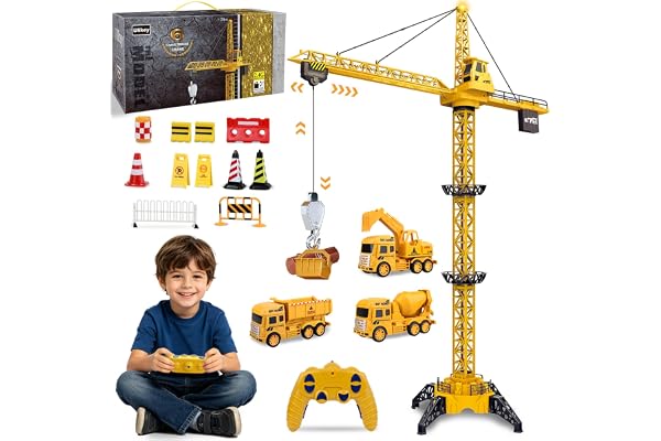 Ulikey Grue à Tour Télécommandée, 2.4GHz, 128 cm, 680° Rotation, 6 Canaux, Grue Elévatrice pour Enfants