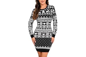 Wayleb Abito Natale Donna, Vestito Natalizio Invernale in Maglia Girocollo Manica Lunga – Elegante Abbigliamento Vestito Festivo per Natale, Feste o Quotidiano Slim Fit S-XXL