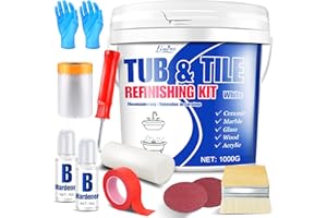 LIMINO Kit de Rénovation de Baignoire et Carrelage - Peinture pour Carrelage Blanc Satiné avec Outils pour Baignoire, Lavabo, Plan de Travail pour Salle de Bain et Cuisine, Céramique, Porcelaine (1000g)