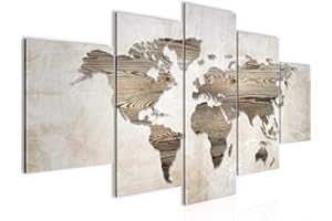 Runa Art Mappa Del Mondo Murali Tela Non Tessuta 5 Pezzi Astratto Brown Beige Camera Da Letto Corridoio 035053a