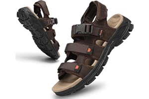 ZYLDK Men's Hiking Sandals Outdoor Sports Summer Beach Fisherman Leather Sandal Adjustable Walking Strap Trekking Casual Breathable Non-Slip Open Toe Sandals