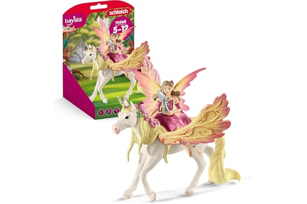 Schleich BAYALA | Feya avec Licorne Pégase 70568 | Elfe avec Miroir et Licorne avec Aimant | Cadeau pour Filles et garçons | décoration & Belles Figurines à Collectionner dès 5 Ans | Set de 3 pièces