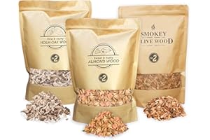 Smokey Olive Wood Sow 3X 1700mL Selección de virutas de Madera para Barbacoa y ahumar: Olivo, Almendro y encina. Talla Nº2: 5mm-1cm, AHV2-03-1.7L