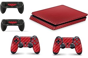 giZmoZ n gadgetZ Autocollant Vinal pour Console PS4 Slim Carbone Rouge + 2 Skins pour Manette