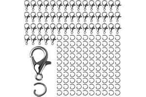 LABUYI Chiusure per braccialetti,Chiusure per collane,Ganci per collane DIY,Chiusure collane,Gancetti per collane,Chiusure per gioielli,50pcs Chiusure Moschettone+100pcs Aperto Anelli Salto(Grigio-nero)