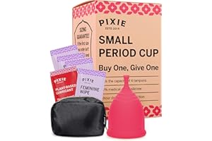 PIXIE CUP Pixie Menstrual Cup - No Metals or Toxins - 100% Medical-Grade Silicone - Ranked 1 for The Most Soft Reusable Period Cup - Wear 12 Hours - Tampon Alternative - Buy One We Give One (Small)
