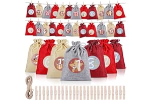 LLNRC Adventskalender zum Befüllen Groß,24 Adventskalender Weihnachtskalender zum Selber Befüllen,Adventskalender Selber Basteln Säckchen mit Zahlen,DIY Weihnachten Aufhängen Geschenksäckchen für Kinder