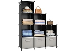 HOMIDEC Aufbewahrungsregal mit 9 Würfeln, Bücherregal mit Metallhammer, Aufbewahrungswürfel, Organizer Schrank für Kinder, Schrank, Schlafzimmer, Badezimmer (30 x 30 x 30 cm), Schwarz
