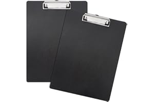 DHISPERARES 2 Stück Klemmbrett A4 Schwarz, Klemmbrett A4 Kunststoff zur Aufbewahrung von Papier, Schreibbrett mit Metalklemme und Aufhängeose, für Studenten, Lehrer, Büro, Schule, Zeichnungen, Speisekarten