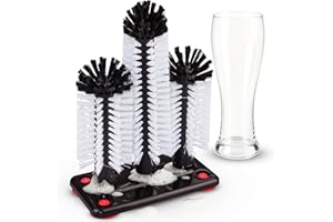 Novaliv Gläserspüler mit 3 Spülbürsten & Saugnapf, Glasspüler für Zuhause Bar Theke Gastronomie Party, Spül Bürste Spülbecken Gläserbürste Glasbürste Bier Soda Glas Gläser Reinigung
