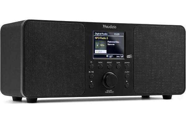 Audizio Genua Radio Dab+ Bluetooth 5.0 - Noire, Écran Couleur 2,8", Deux Haut-Parleurs, Sortie Casque, Port USB, Télécommande Incluse, Idéale pour Écouter la Radio à la Maison