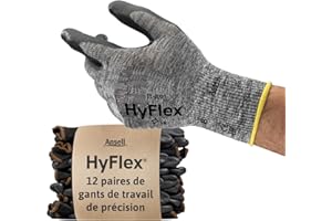 Ansell HyFlex 11-801 Gants de Travail Professionnels, Enduction Nitrile Résistante à l'Abrasion, Protection Industrielle Multiusage, Manutention et Mécanique, Noir, Taille L (12 Paires)