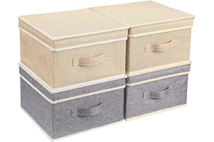 BrilliantJo Scatole portaoggetti con Coperchio, Cesto Portaoggetti Pieghevole per Vestiti Giocattoli Libri Armadio Camera da Letto casa 33,5 * 31,75 * 17,5 cm (2 Beige + 2 Grigi)