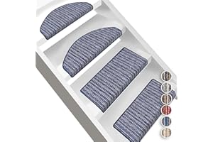 FLODI. Pattern Striped Stair Tread Mats Non Slip, Trier, Set of 15 Pieces, Carpet Step Mats Self Adhesive Staircase Runner Pads (Blue, Rectangular - 23 x 65 cm)