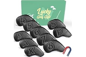 AXKAL Golf Iron Headcovers Synthetic Leather Magnetic Closure 10 Pcs, Golf Club Head Covers Double Side Number Lightweight Protection, Fit All Brands Available Set for Sport Outdoor