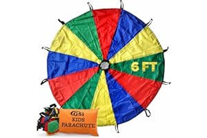 GSi Kids Play Parachute Rainbow Parachute Toy Tent Game for Children Gymnastics Cooperative Play and Outdoor Playground Activities (6 Feet)