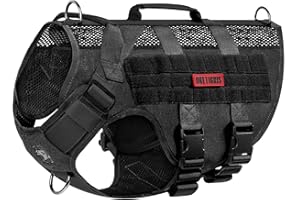 OneTigris Hundegeschirr Grosse Hunde, AIRE MESH Taktisches Anti Zug Geschirr mit 2 Griff Verstellbar Brustgeschirr No Pull Dog Harness Atmungsaktiv Schwarz L
