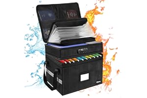 Aitere Porte-documents ignifuge avec serrure, 2 couches, grande pièce, boîte à documents, boîte de rangement avec 7 compartiments, boîte de rangement pour documents, argent et objets de valeur