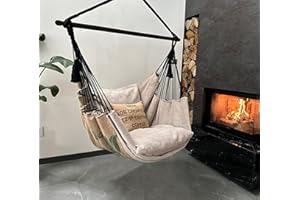 Izabell® Poltrona sospesa con grande cuscino, XXL a dondolo e amaca per interni ed esterni, Coffee Swing in sacchi di iuta di torrefazione del caffè (beige)
