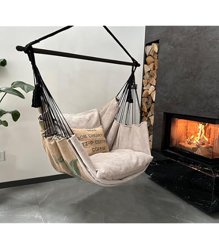 Fauteuil Suspendu En Coton Tressé 80 Cm - Avec Coussin - Pour Intérieur Et Extérieur - Charge 120 Kg