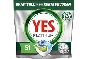 Yes Platinum All In One Maskindiskmedel, 51 Diskmaskinstabletter, För Tuffa Utmaningar, Rengör Till och med Flottiga Filter