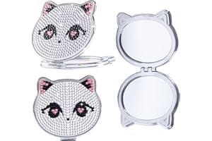 SHANFAA Diamond Painting Taschenspiegel, Niedliche Katze Diamand Painting Kompaktspiegel, Tragbarer Niedlich Diamond Painting Reise Spiegel Klappbar für Frauen Mädchen Kinder Handtasche Klappspiegel