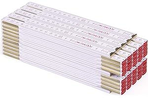 M METRIE Metrie - Metro pieghevole professionale in legno, 10 pezzi 2 m di lunghezza, con doppia ripartizione, colore bianco, prodotti nell’Unione Europea