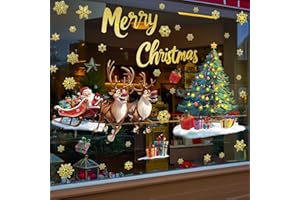 SHUCHING Adesivi per Finestra Babbo Natale Renna, Vetrofanie Albero di Natale Grande, Rimovibile Decorazione per Bambini Camera Soggiorno Vetro Porta Festa Vetrine Natalizia