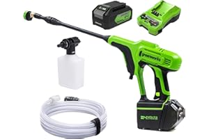 Greenworks Idropulitrice a batteria G24PWK4 (Li-Ion 24V, motore 300 Watt, pressione 24 bar, portata 180 l/h, 5 ugelli spray, tubo di 6 m, con batteria 4Ah e caricatore)