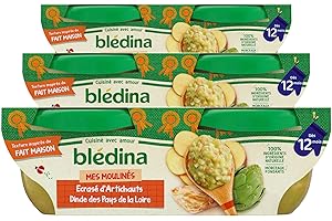 Blédina - Mes Moulinés - Repas Bébé dès 12 Mois - 6 Plats Ecrasé d'Artichauts Dinde - Inspirés du Fait Maison - Dès 12 Mois - lot de 3x2 Assiettes de 200g