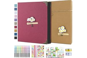 Vienrose DIY Scrapbook Photo Album Kit with Pens Tapes and Stickers 60 Pages Hardcover 8.5x11 Inches 3 Rings Removable Black Paper Scrapbooking for Lover Friends Kids Wedding Gift