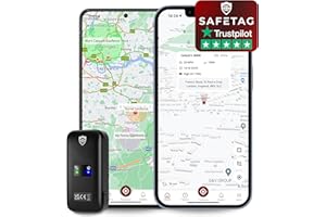 SafeTag Mini - Mini Rastreador GPS Recargable, Coche, Furgoneta, Moto, Caravana etc. 34-195 Países, Batería 3-9 Días, Seguimiento en Tiempo Real + Notificaciones, 7 Días de Prueba Gratis+SIM Incluida
