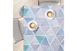 KP HOME Tovaglia Quadrata In PVC Blu Grigio Lucente – Motivo A Triangoli Raffinato – 140x140 cm – Copritavolo Impermeabile E Robusto In Plastica –Tovaglia Cerata Da Interno Ed Esterno