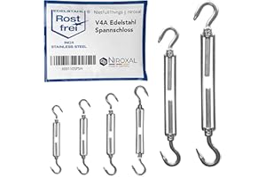 NIETFULLTHINGS 5 tensores de acero inoxidable con dos ganchos de acero inoxidable V4A según la norma DIN 1480 1478, tensor de cuerda, gancho de gancho, tornillo tensor tensor M4 mm